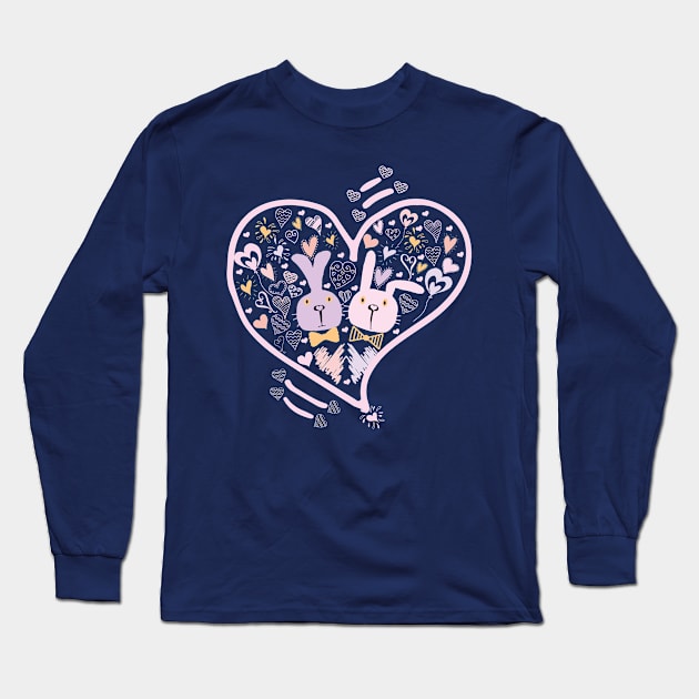 Two Cute Bunnies in Love Long Sleeve T-Shirt by JeLoTall